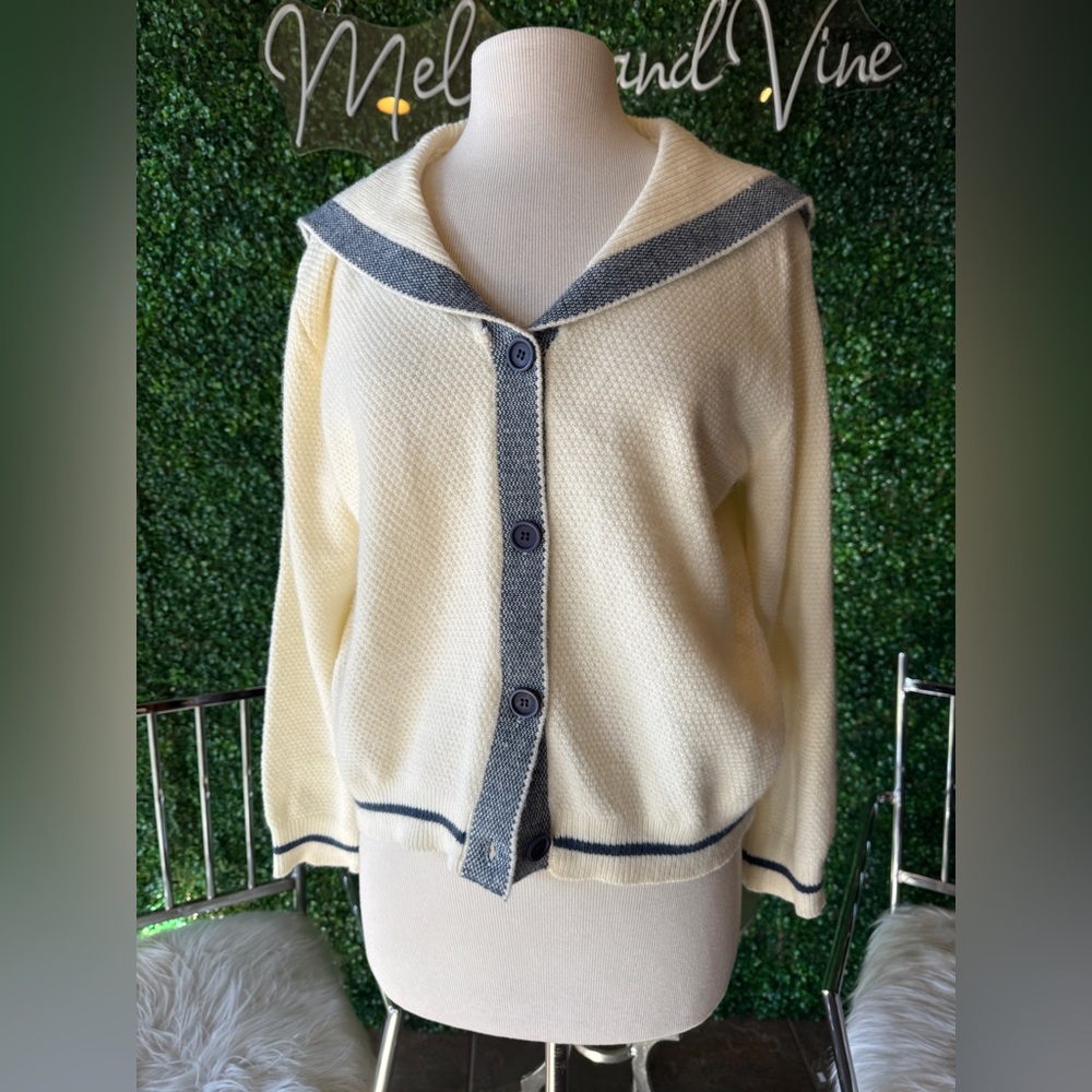 Muse Muse Cream and Blue Women's Sweater “sailor vibes”